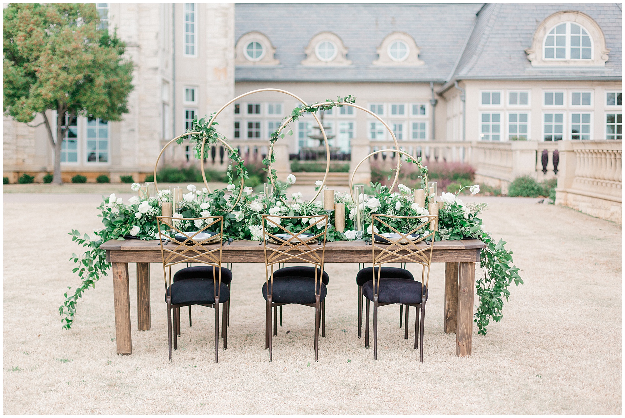 Black and White Tablescape with Greenery