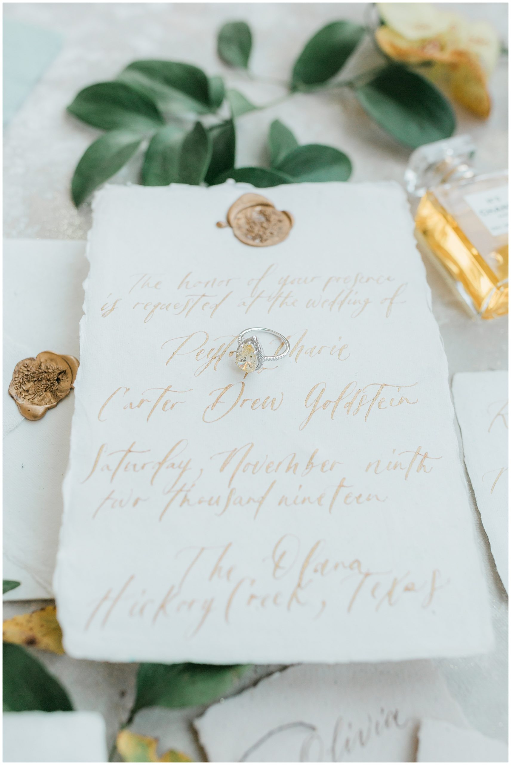 wedding ring and invitation