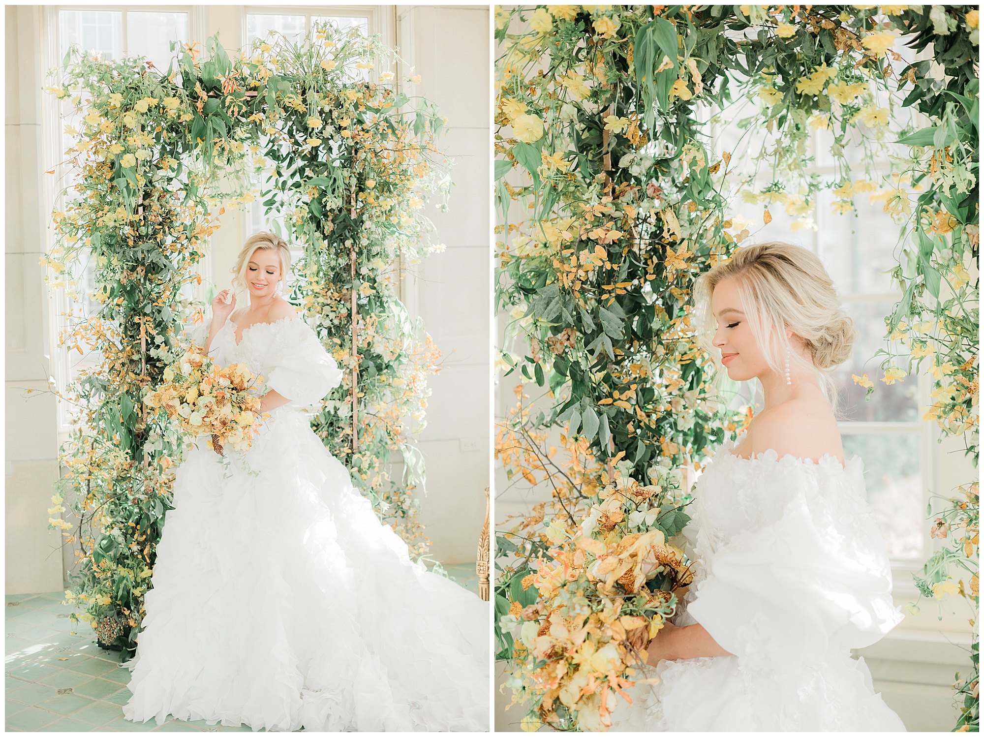 bridal shoot with ruffled dress