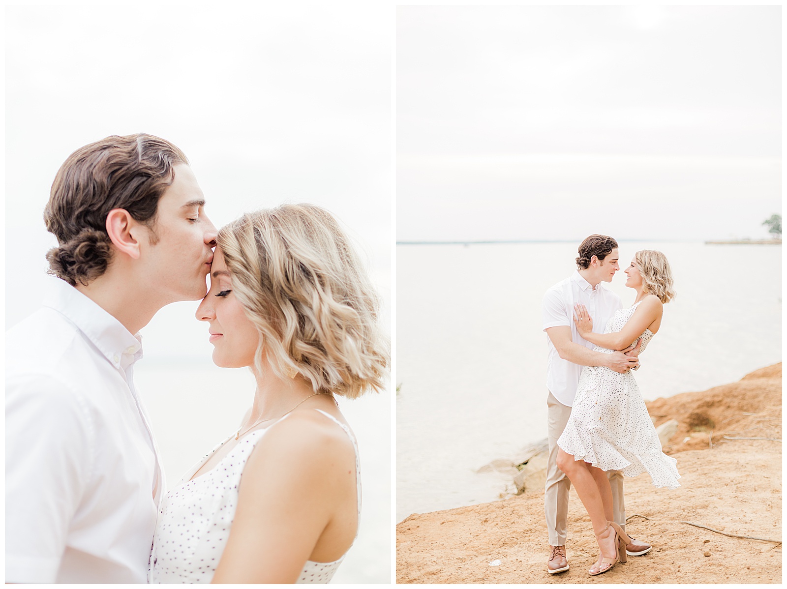 Forehead kiss engagement session pose
