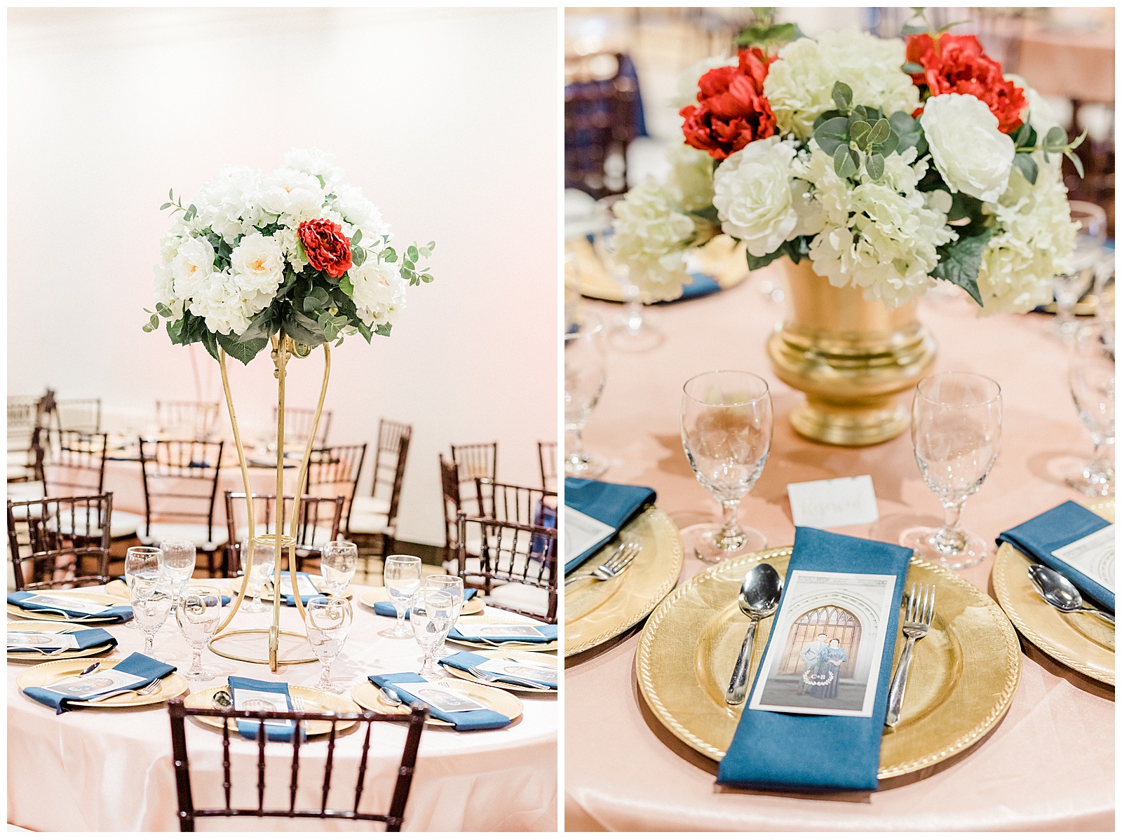 Pink gold and blue tablescape