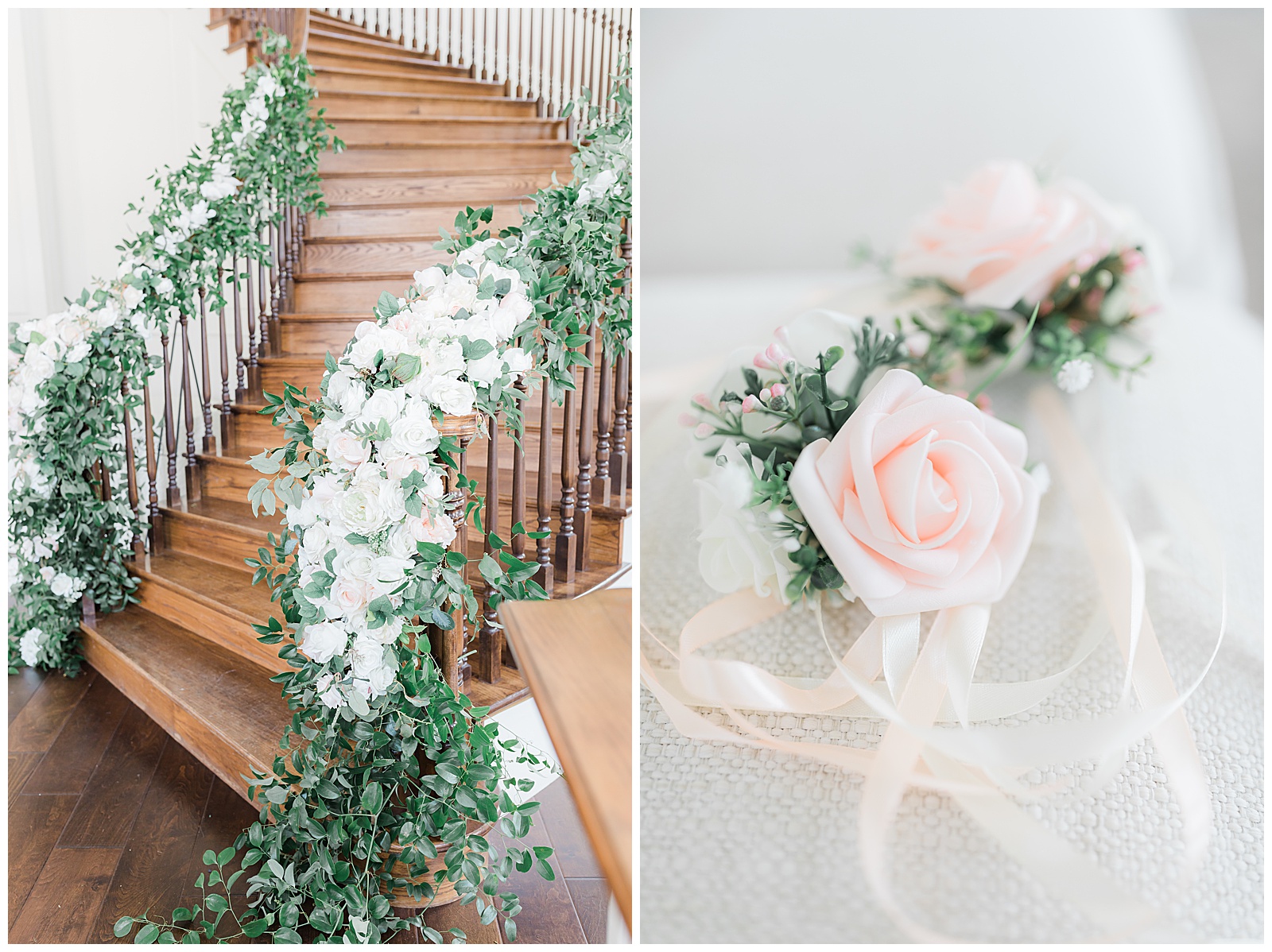 Florals up winding staircase