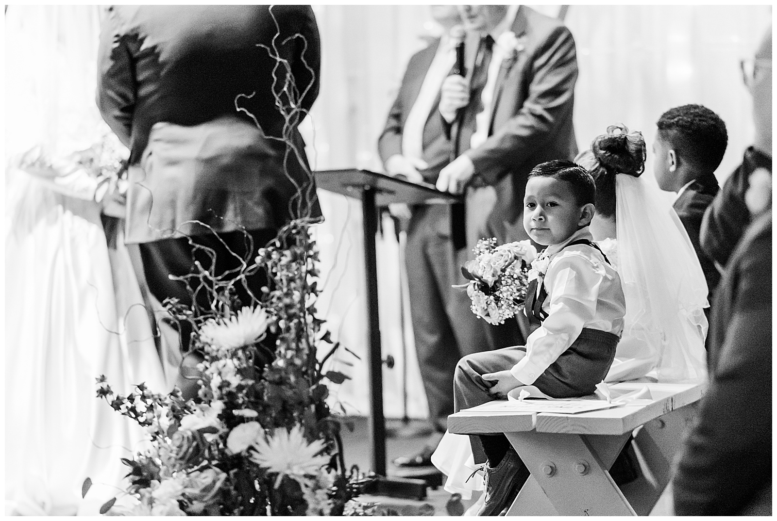 Boy looking out to crowd during ceremony