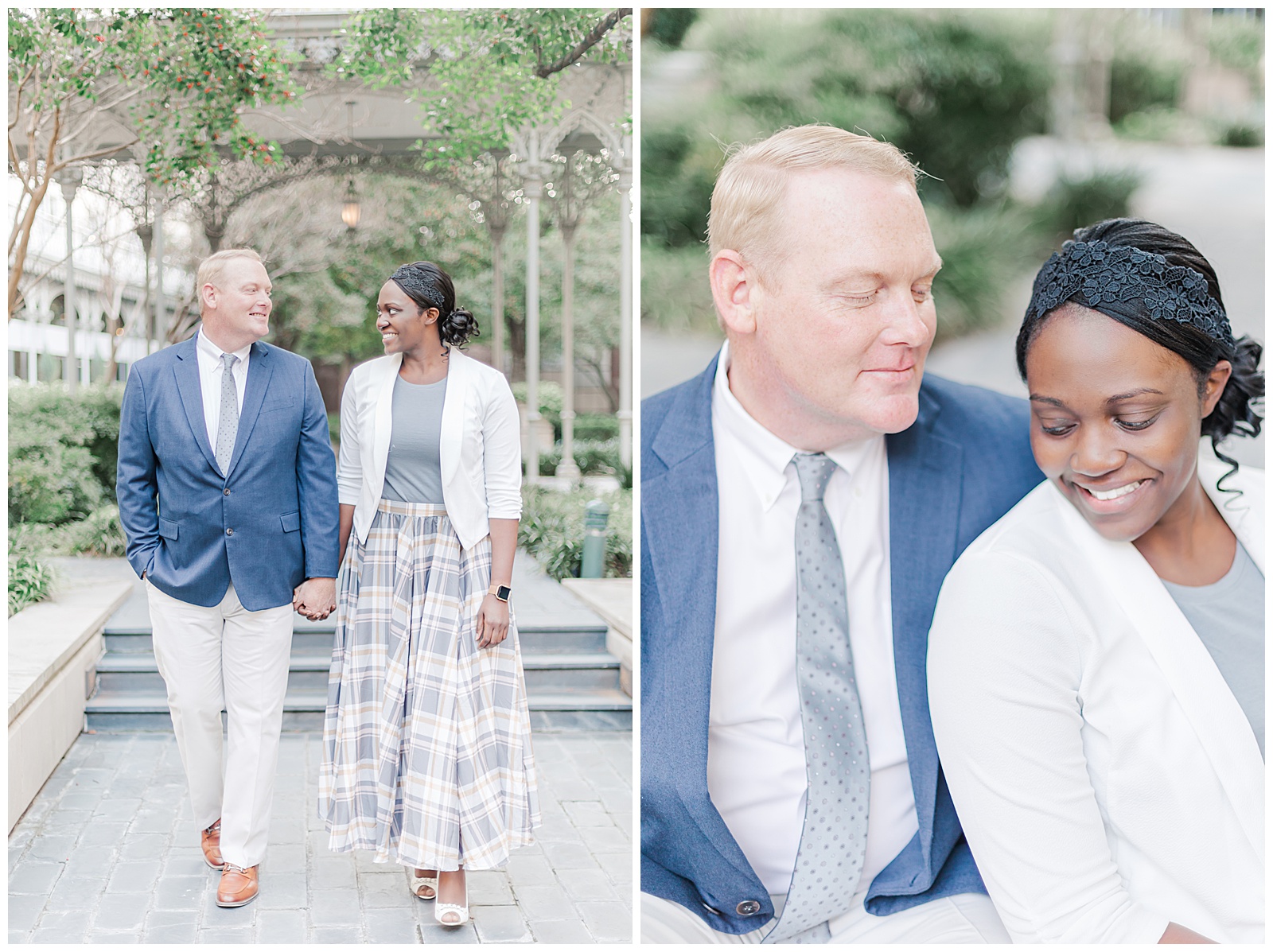 Mixed couple engagement pictures at Crescent Court in Dallas