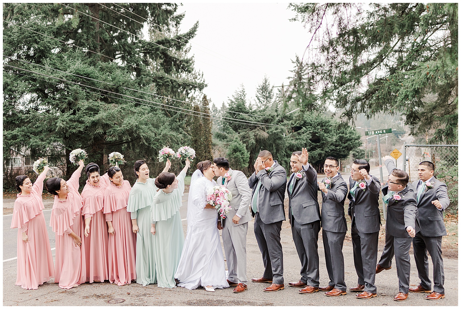 Bridal party celebrating at Apostolic Seattle wedding