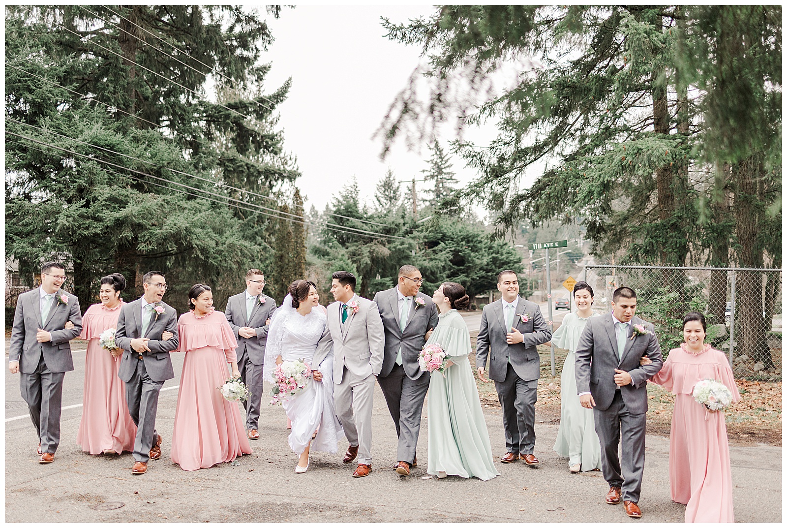 Bridal party walking shot at Apostolic Seattle wedding