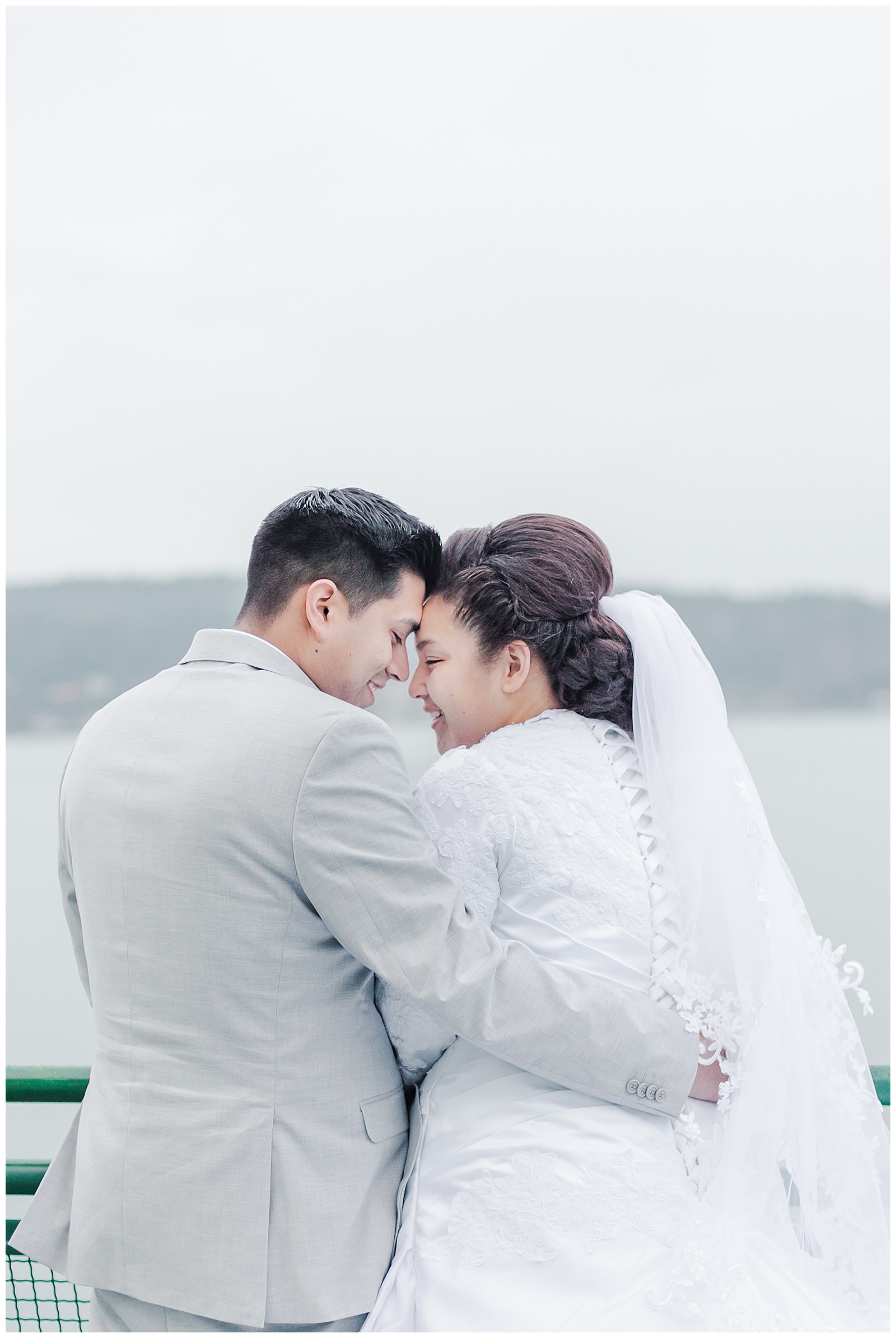 Bride and groom portrait on Tacoma Point Defiance ferry