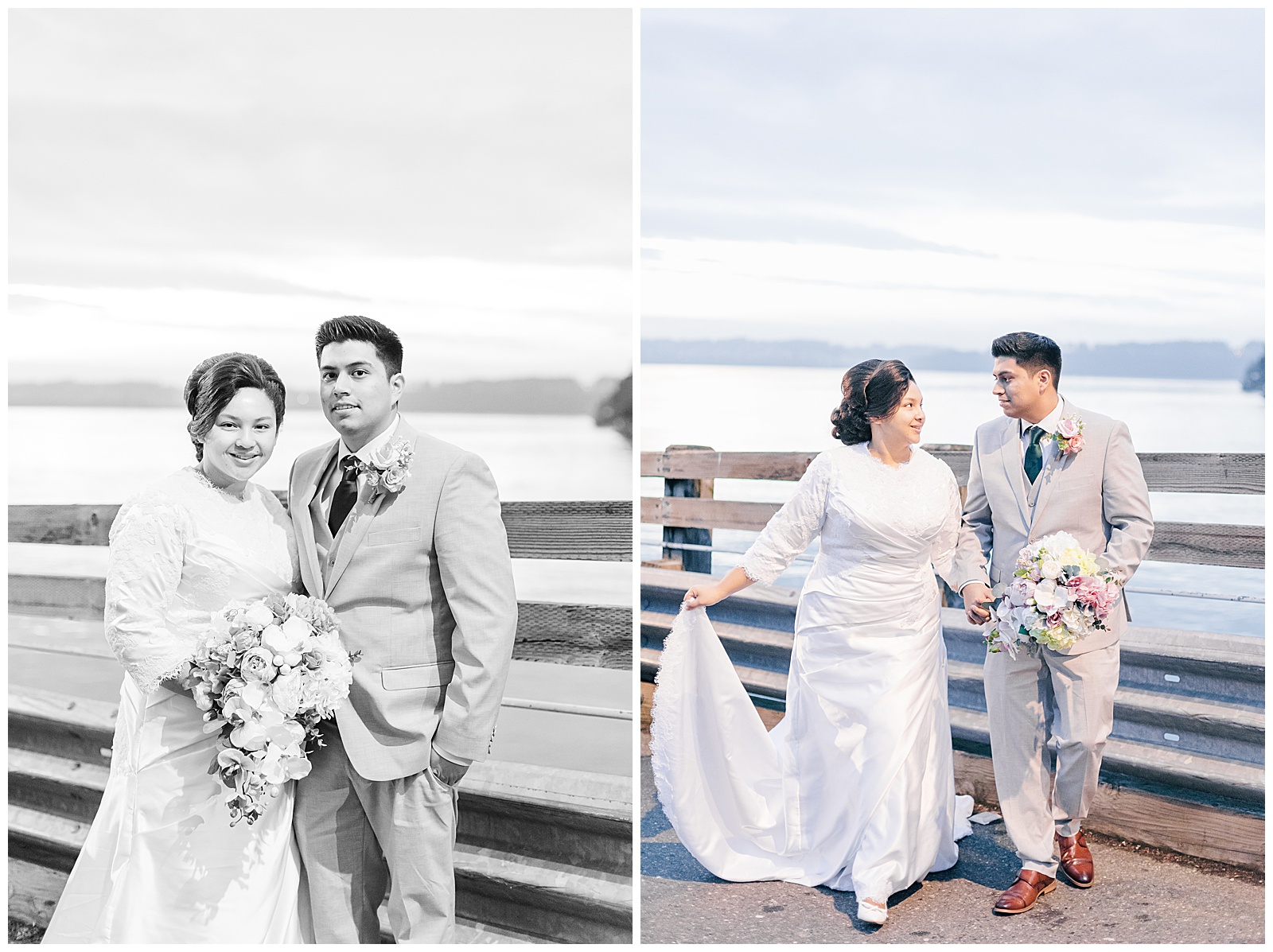 bride and groom portraits at Tahlequah Ferry Terminal