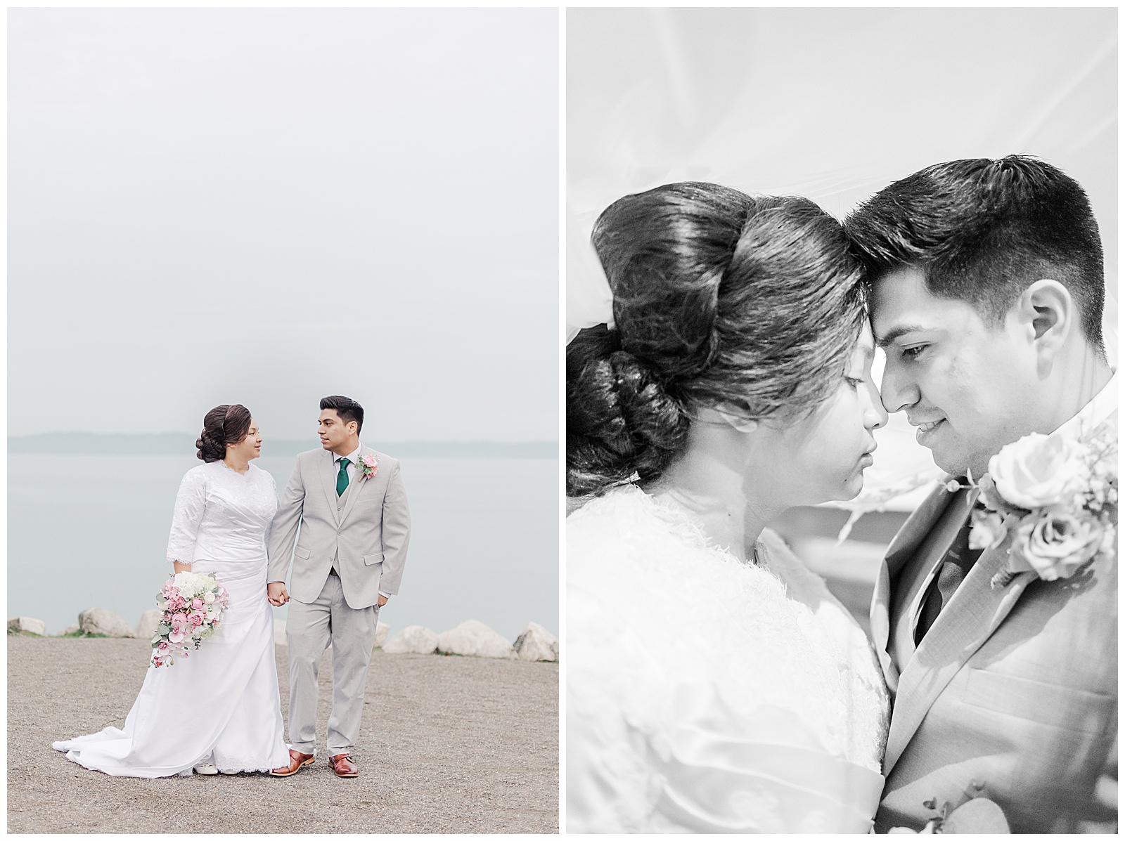 Bride and groom portraits at Tahlequah Ferry Terminal