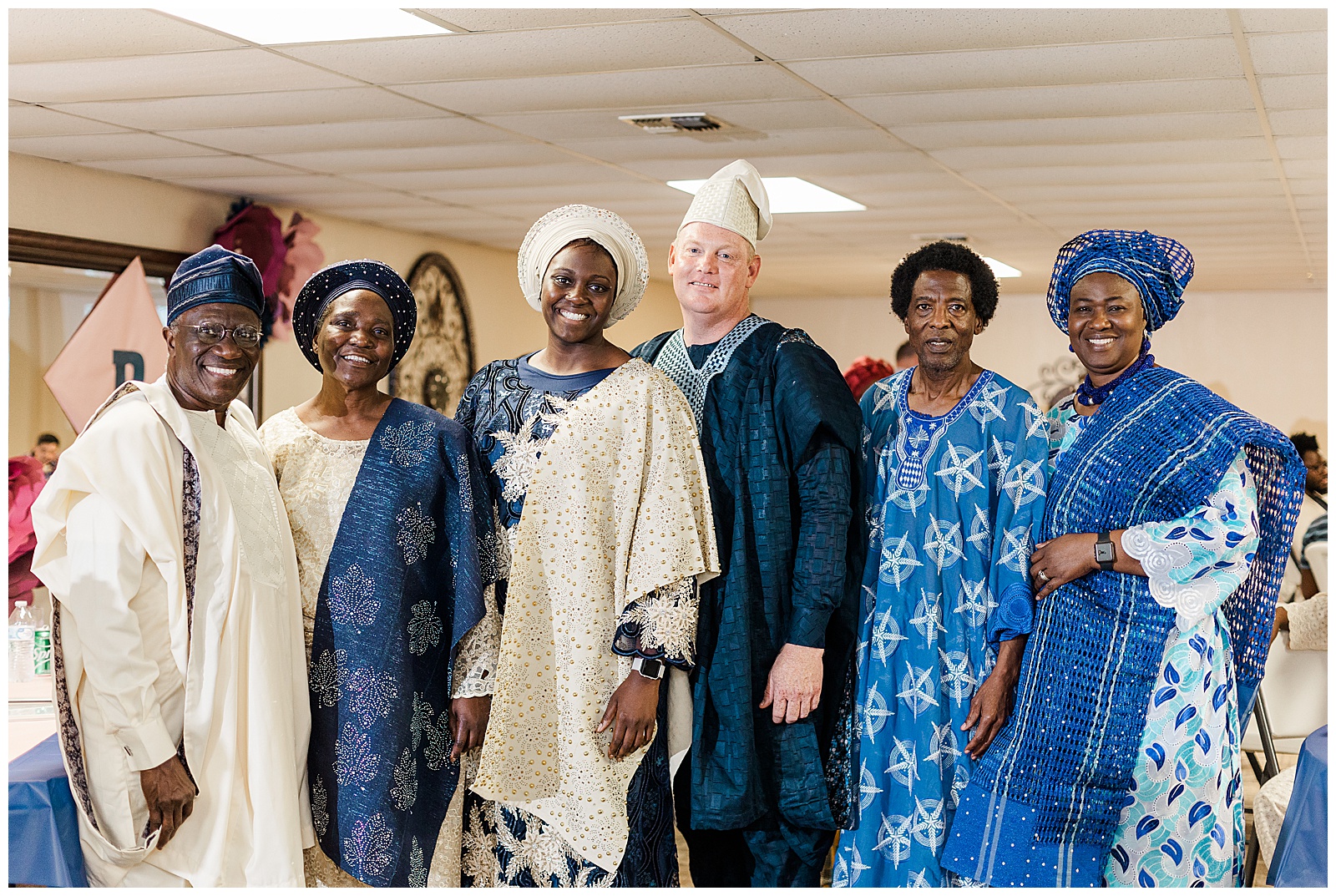 Bride's family poses at Nigerian reception