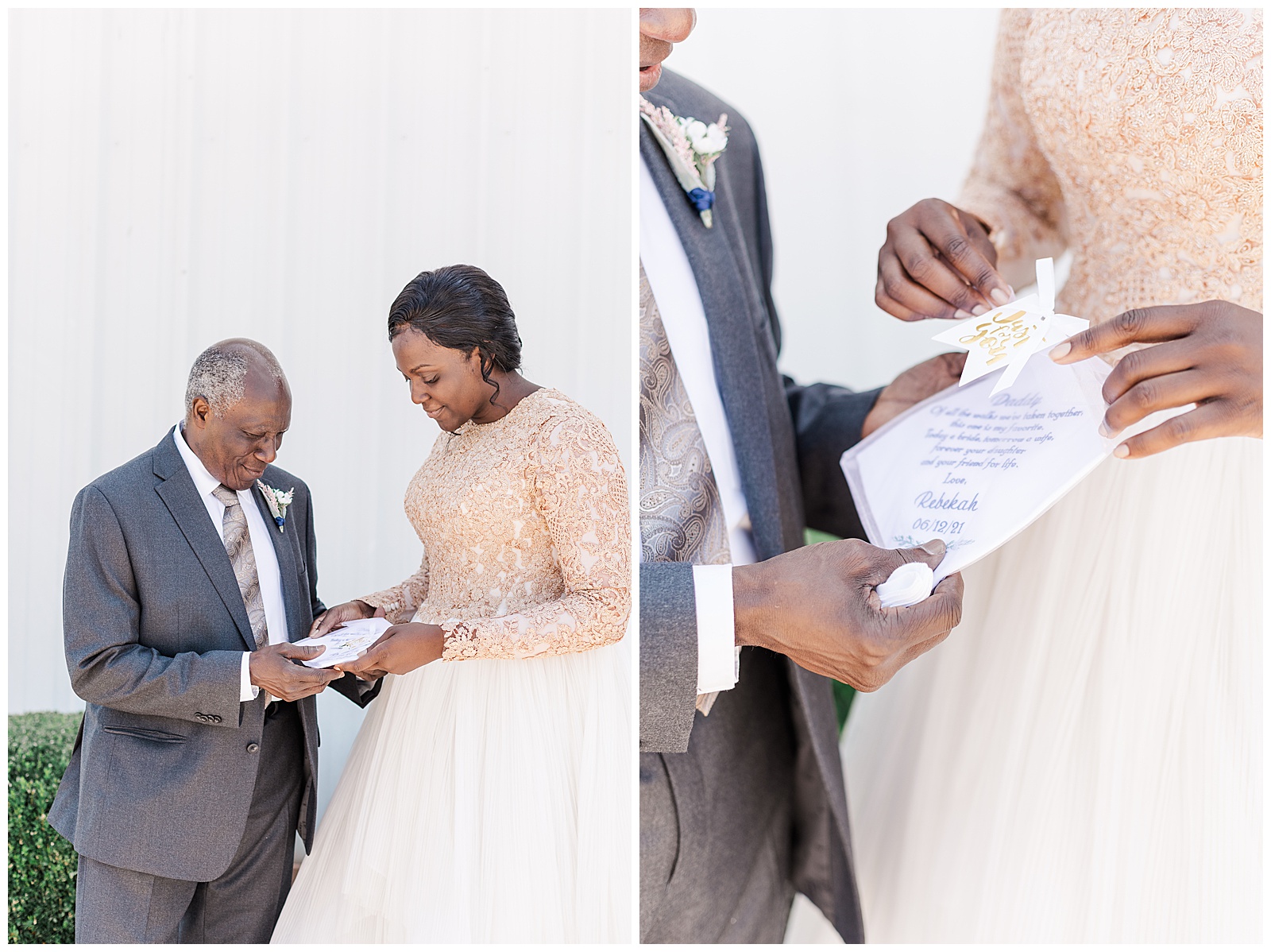 Bride gifting dad with handkerchief