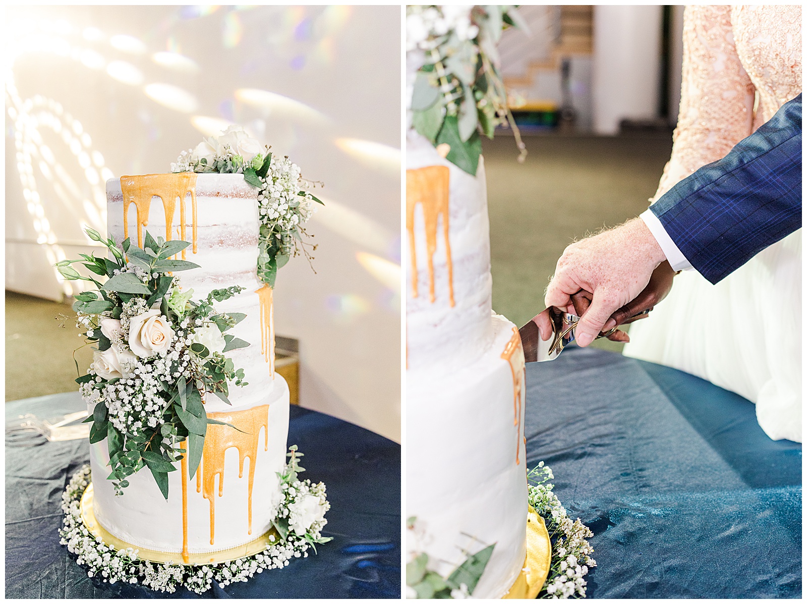 Bride and groom cutting cake