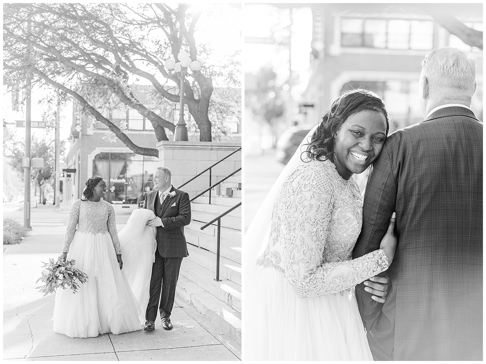 Black and white photo's of bride and groom walking