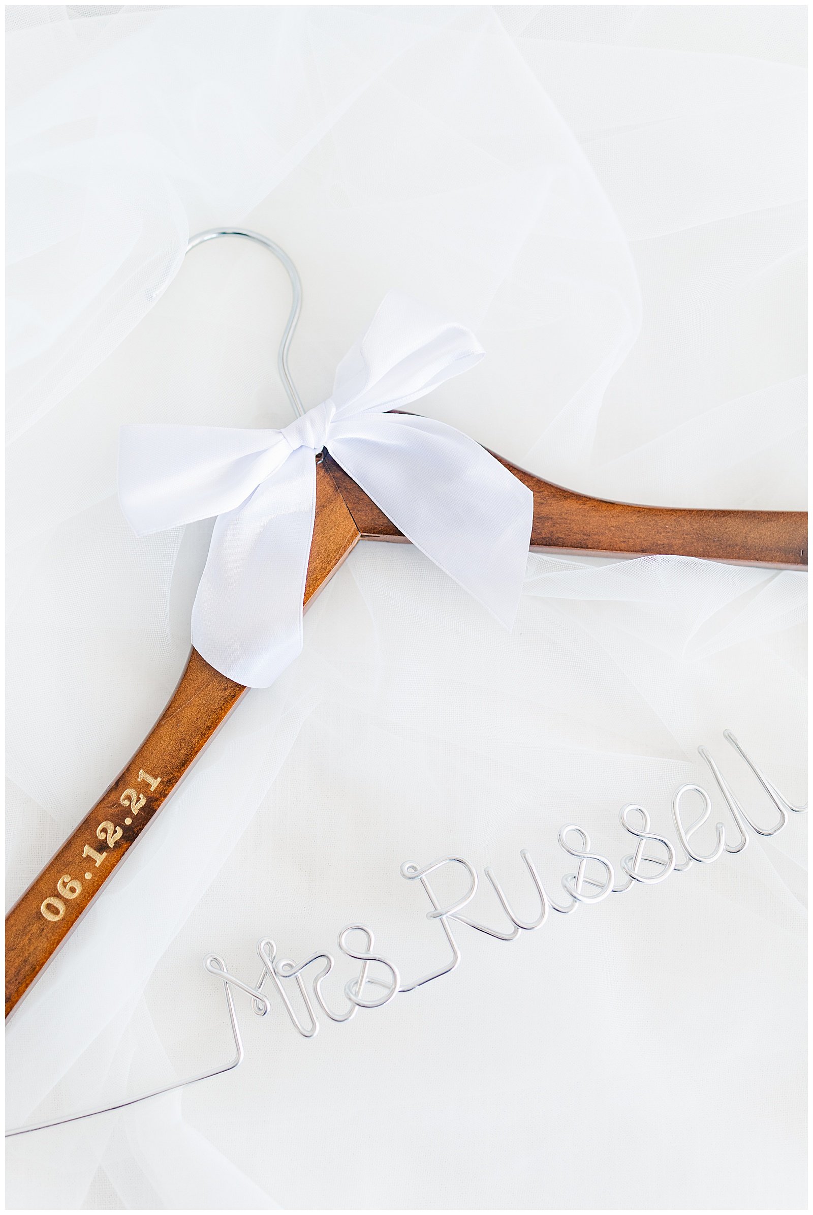 Wedding dress wooden hanger detail
